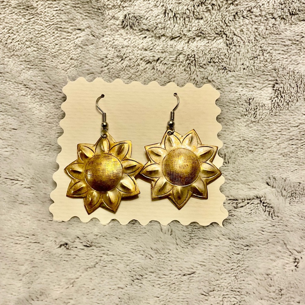 Sunflower Distressed Gold Earrings